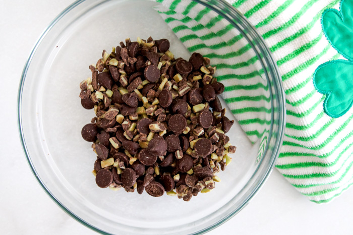 mint chocolate ganache, chips in bowl