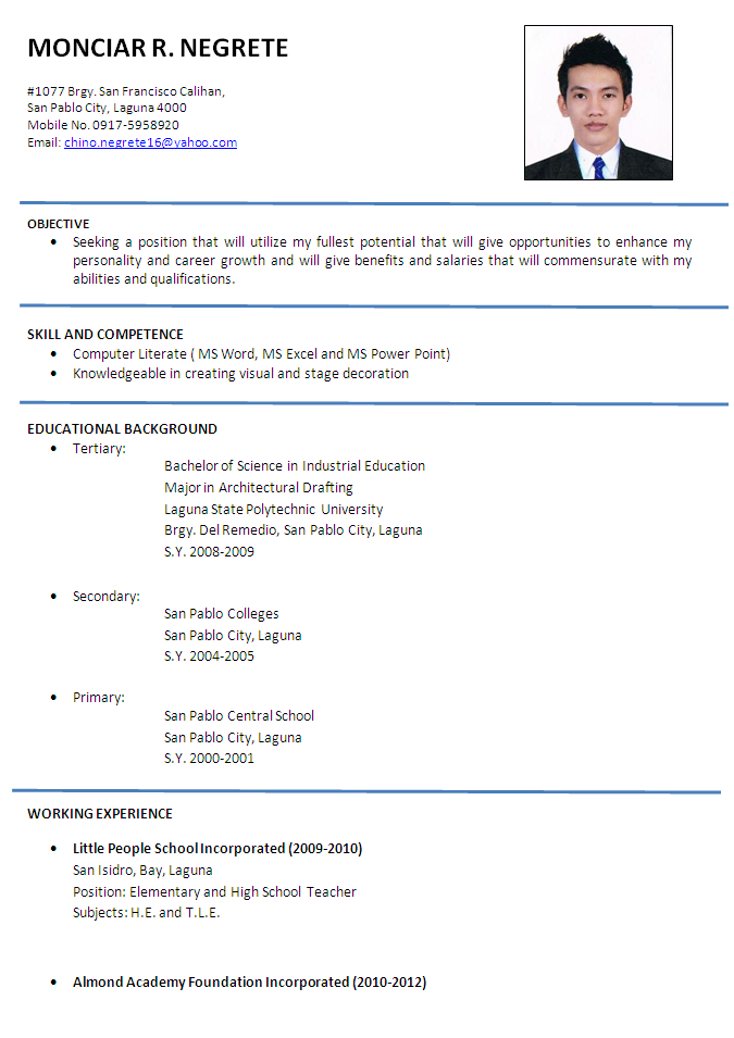 Welcome to KiKi`s blog: Sample Resume format examples