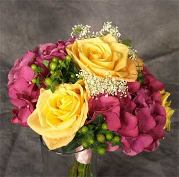 Yellow Rose and Red Hydrangea Bridal Bouquet