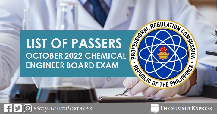 FULL RESULTS: October 2022 Chemical Engineer ChemEng board exam list of passers