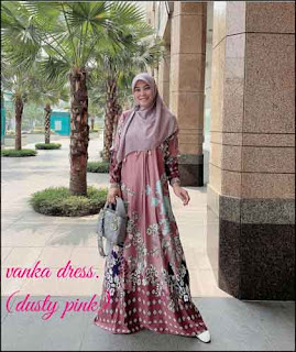 Baju Gamis Motif Terbaru 2020 Vanka Dress warna dusty pink Bahan maxmara