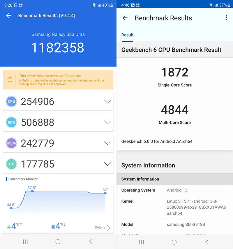 AnTuTu and GeekBench performance