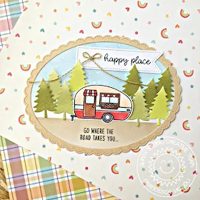 Sunny Studio Stamps: Happy Camper Fancy Frames Oval Shaped Happy Place Card by Franci Vignoli