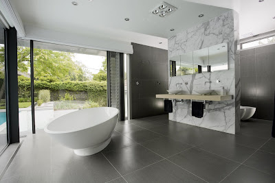 Relaxing White Gray Bathroom Design