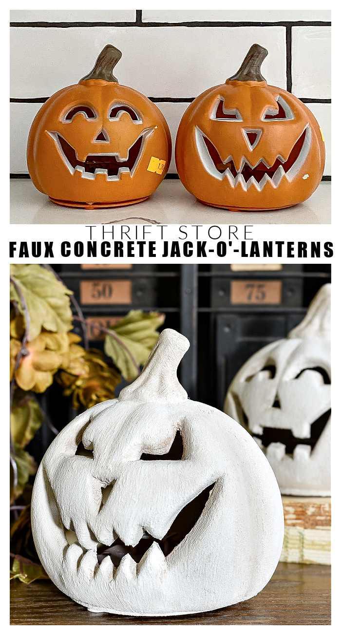 faux concrte painted jack-o'-lanterns