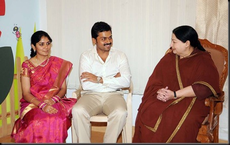 cm jayalalitha at sivakumar house to wish karthi and ranjani 