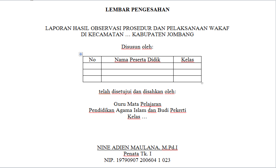 Contoh Lembar Pengesahan Laporan Kegiatan Obsevasi - Abacaraka