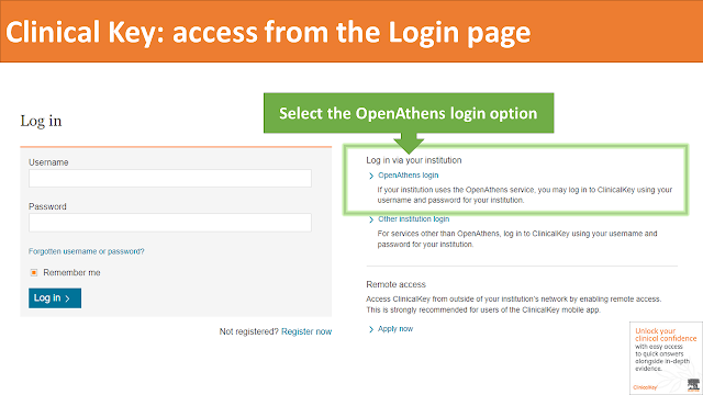 screen-shot of the clinical key login page - select the openathens option