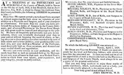 Peter Gilroy M.D. Navan Fever Hospital, Dublin Evening Mail 1826