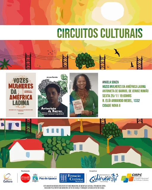 Nesta Sexta-Feira (25) as 19:00, iremos receber a Antropóloga e Professora da UNILA Angela Souza. A Professora, que coordena o NEALA - Núcleo de Estudos Afro Latino Americanos, irá falar sobre vários livros, entre eles teremos o livro Vozes Mulheres da Améfrica Ladina, que contem relatos de mulheres negras de diversas origens, da Argentina, Brasil, Colombia, Paraguai, em diferentes posições sociais sendo Politicas, Acadêmicas, Poetisas, Educadoras, Quilombolas, Trabalhadoras das Terras e das Aguas, Escritoras e etc, compartilhando seus conhecimentos sobre como (re)existir e provocar mudanças, levantar vozes, registros e visibilização de memórias, histórias, ações e lutas. Um dos outros livros escolhidos pela Professora, será A Biografia de Antonieta de Barros, elaborada por Jeruse Romão. Antonieta de Barros foi professora, escritora, jornalista, primeira deputada catarinense e negra do Brasil.