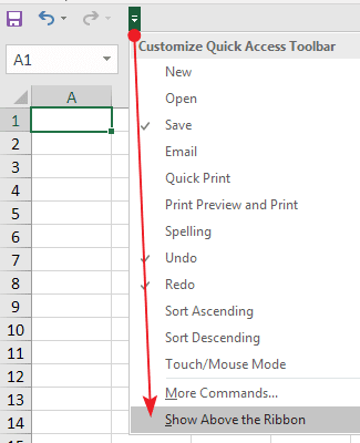 Merubah Letak Quick Access Toolbar Excel