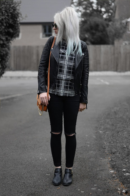 Sammi Jackson - Topshop Biker Jacket, Joni Jeans, Bernie Boots + Zaful Sunglasses, Satchel Bag