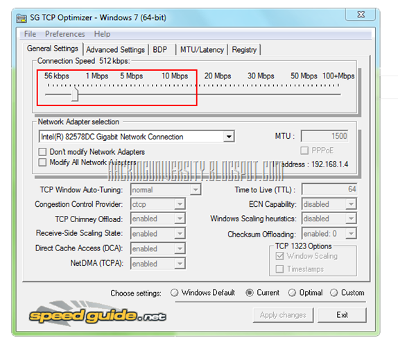 TCP Optimizer Settings