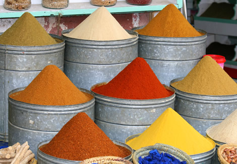 Spices pots in Marrakesh souk