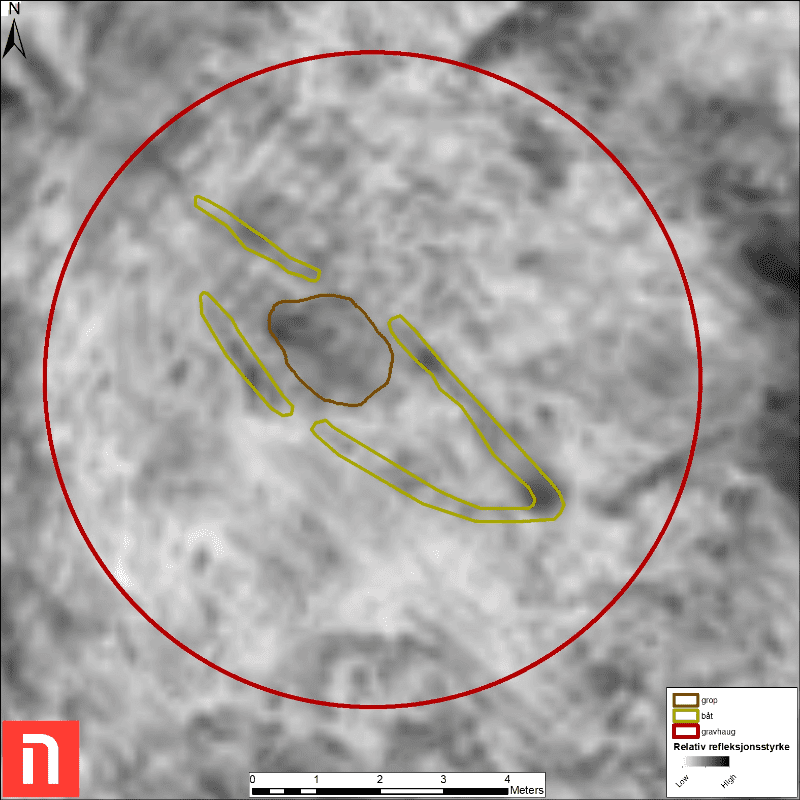 Una imagen ampliada del barco funerario en el radar.