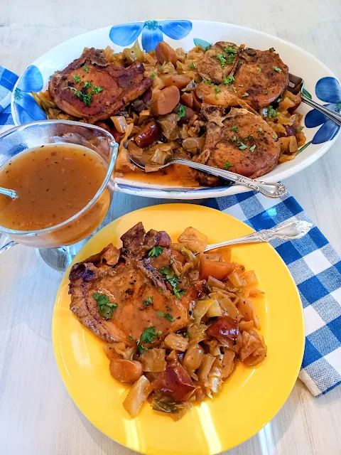 Slow Cooker Cider Pork Chops With Cabbage, Onions and Apples at Miz Helen's Country Cottage
