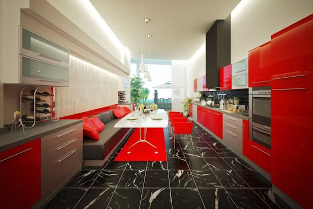 Model Desain Kitchen Sets Merah Minimalis Modern