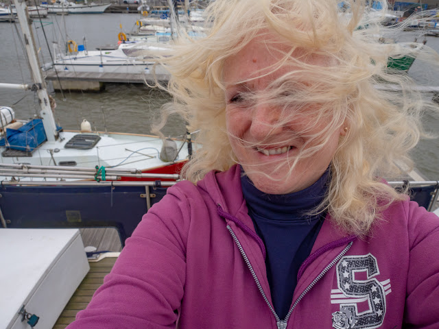 Photo of me on another windy day at Maryport Marina