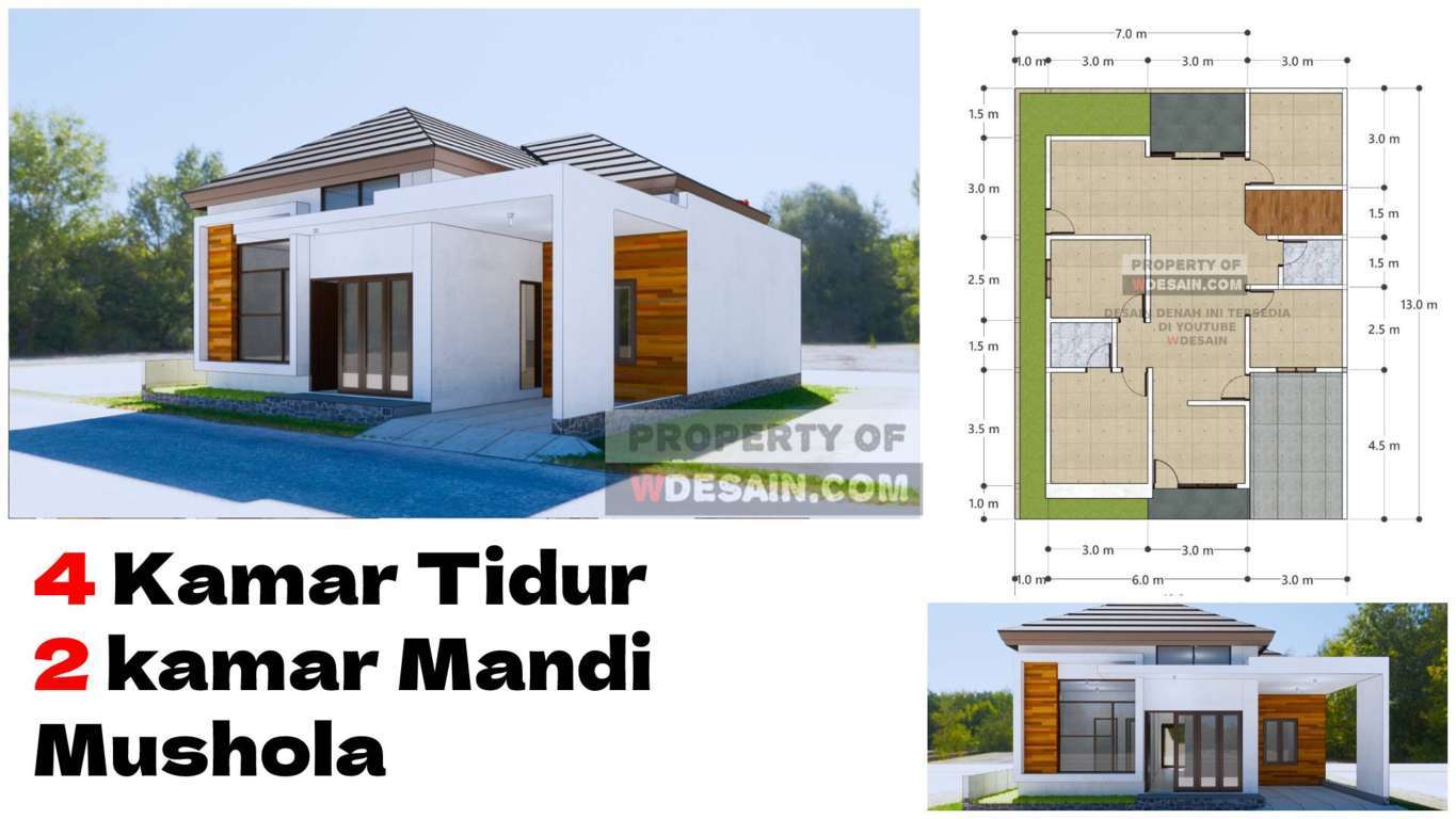 Desain Rumah Minimalis 4 Kamar Tidur 1 Mushola - DESAIN RUMAH MINIMALIS - Denah Rumah Ukuran 9x12 4 Kamar