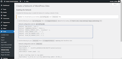 Langkah 7: Jika Sudah di klik install nanti wordpress multisite akan menampilkan code untuk wp-config.php dan .htaccess