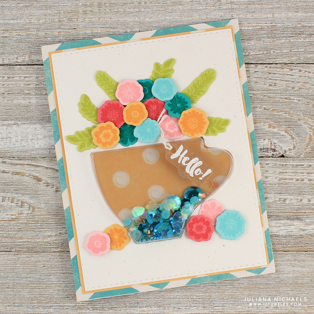 Hello Coffee Shaker Card by Juliana Michaels featuring Jillibean Soup Coffee Cup Shake Card and Latte Stamp Set