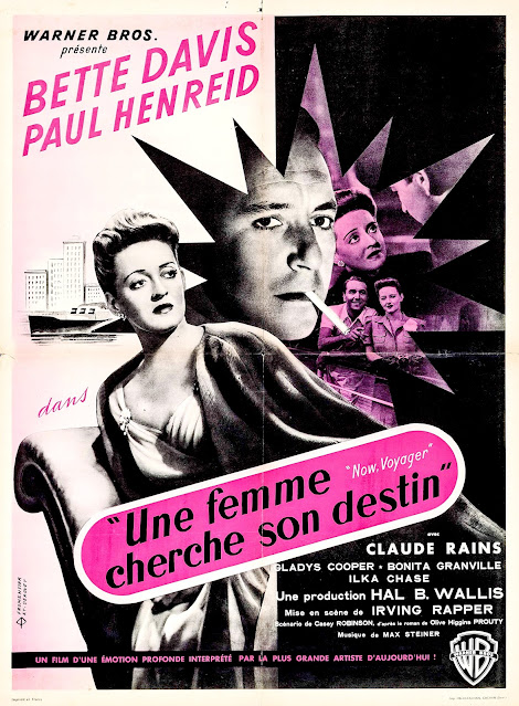 UNE FEMME CHERCHE SON DESTIN. Cartel: 60 x 80 cms. Francia. Diseño: Paul Fromentier, Edgard Derouet. Imprenta: Imp. Helio-Cachan, Cachan, Seine. LA EXTRAÑA PASAJERA. Now, Voyager. 1942. Estados Unidos. Dirección: Irving Rapper. Reparto: Bette Davis, Paul Henreid, Claude Rains, Gladys Cooper, Bonita Granville, John Loder, Ilka Chase, Janis Wilson, Lee Patrick, Franklin Pangborn.