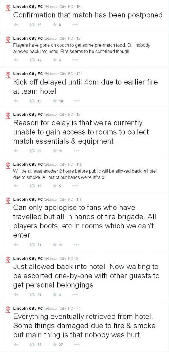 Lincoln City's game postponed due to exploding sauna at hotel