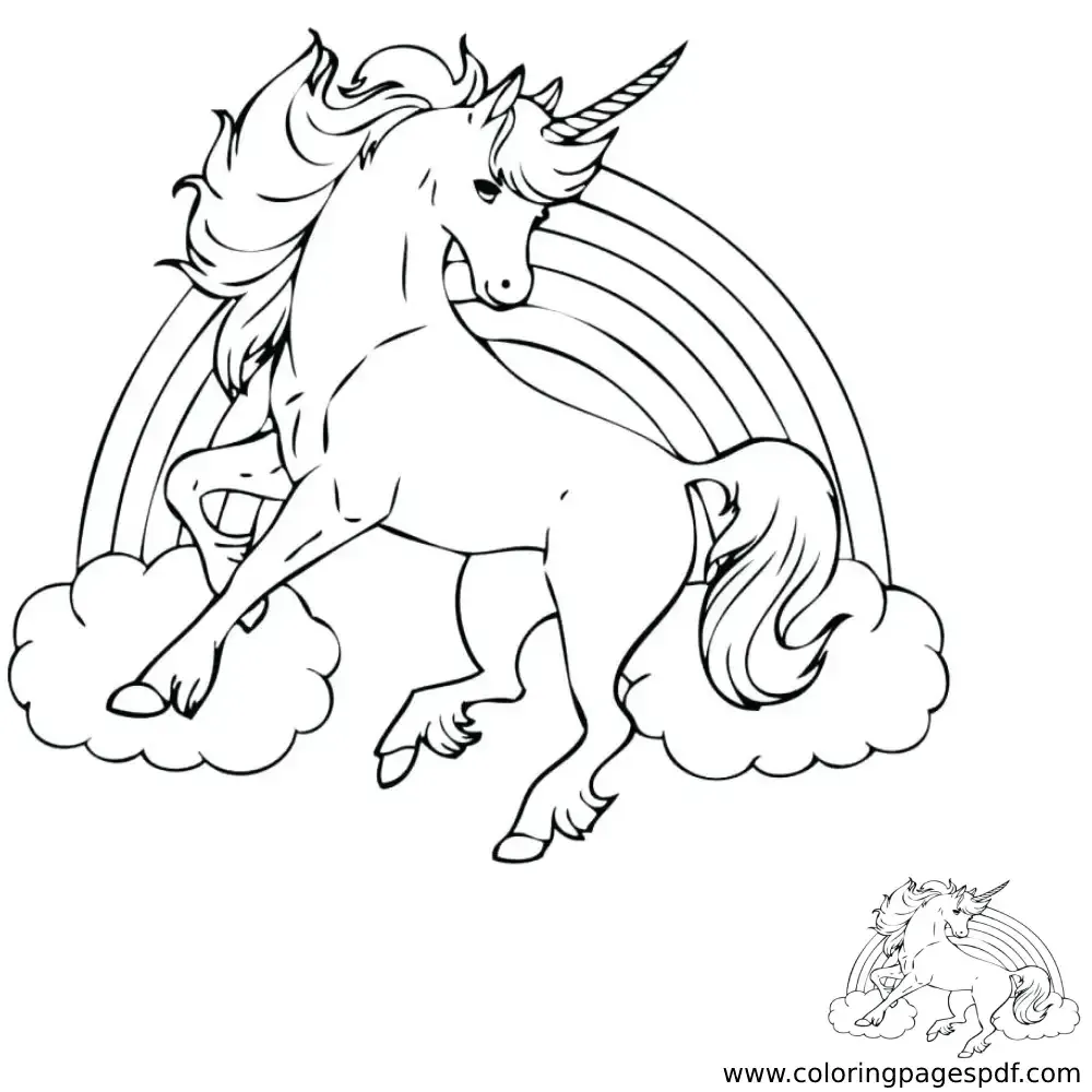 Coloring Page Of A Unicorn Jumping Drawing