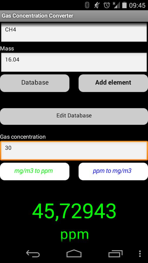Aplicación para convertir ppm a mg/m3