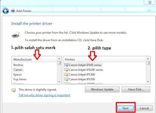 Cara instal printer menggunakan driver bawaan windows 7