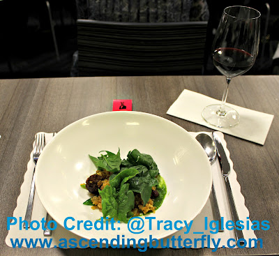 Duck Sausage, Cilantro, Jasmine Rice, Beer, Spinach paired with a glass of Fince La Emperatriz Terruño 2010 (RIOJA) red wine, Chef Erik Ramirez, Llama Inn NYC, De Gustibus Cooking School, Macys