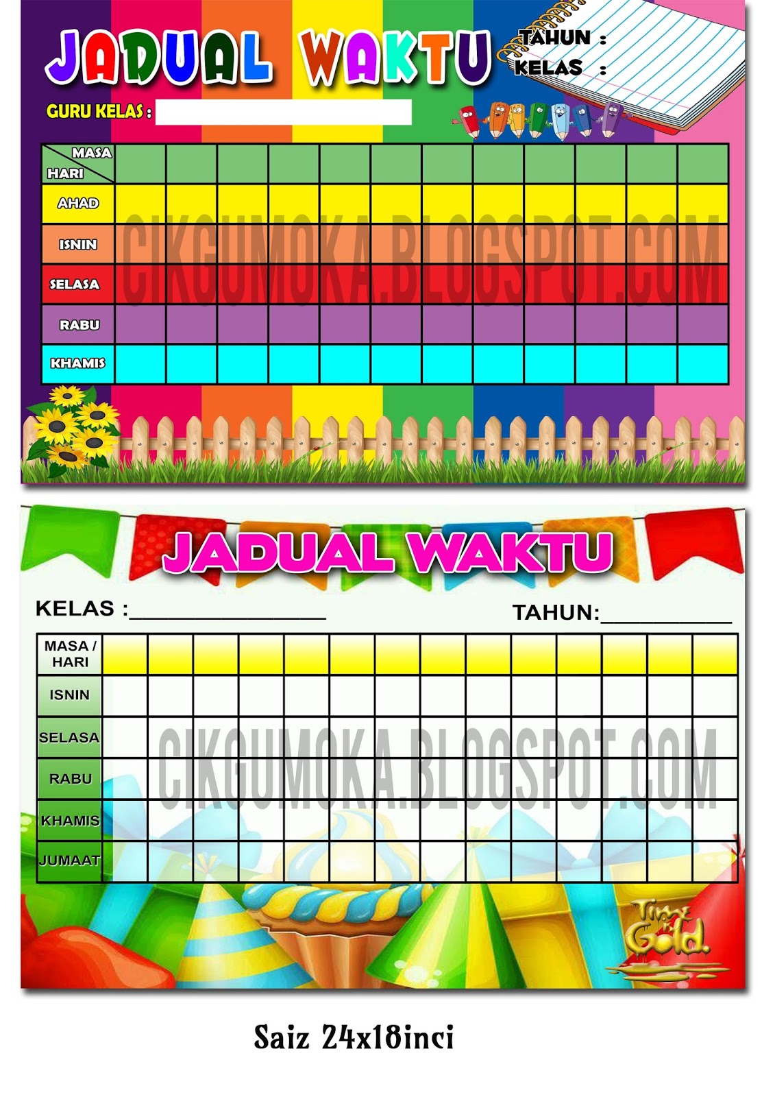 Jadual waktu, jadual bertugas, carta kelas, parking lot 