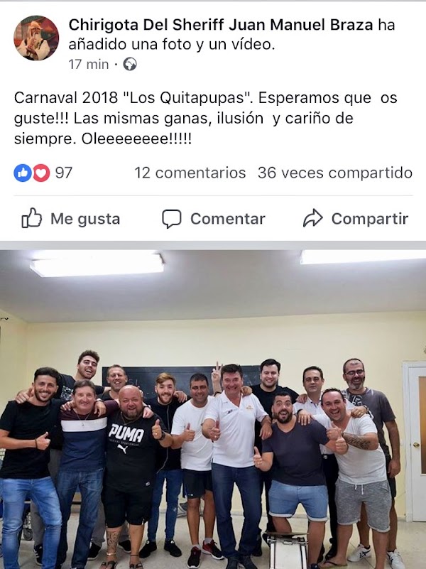 La chirigota del Sheriff este año "Los Konfundios", será para el carnaval 2018, "Los Quitapupas"