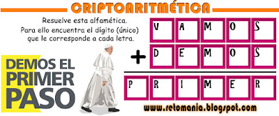 Alfamética, Criptoaritmética, Criptosuma, Juego de Letras, Papa Francísco