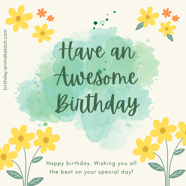 Birthday Card, Happy Birthday, Yellow, Flower,