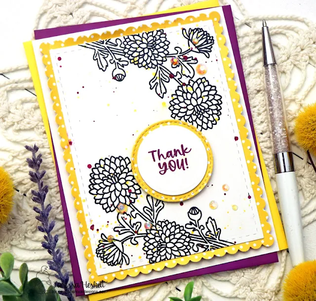 Thank You Card by Larissa Heskett for Newton's Nook Designs using Chrysanthemum Stamp Set, Chrysanthemum Die Set, Frames & Flags Die Set, Circle Frames Die Set and Springtime Paper Pad