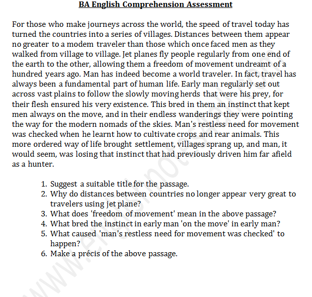 ba english comprehension passages punjab university