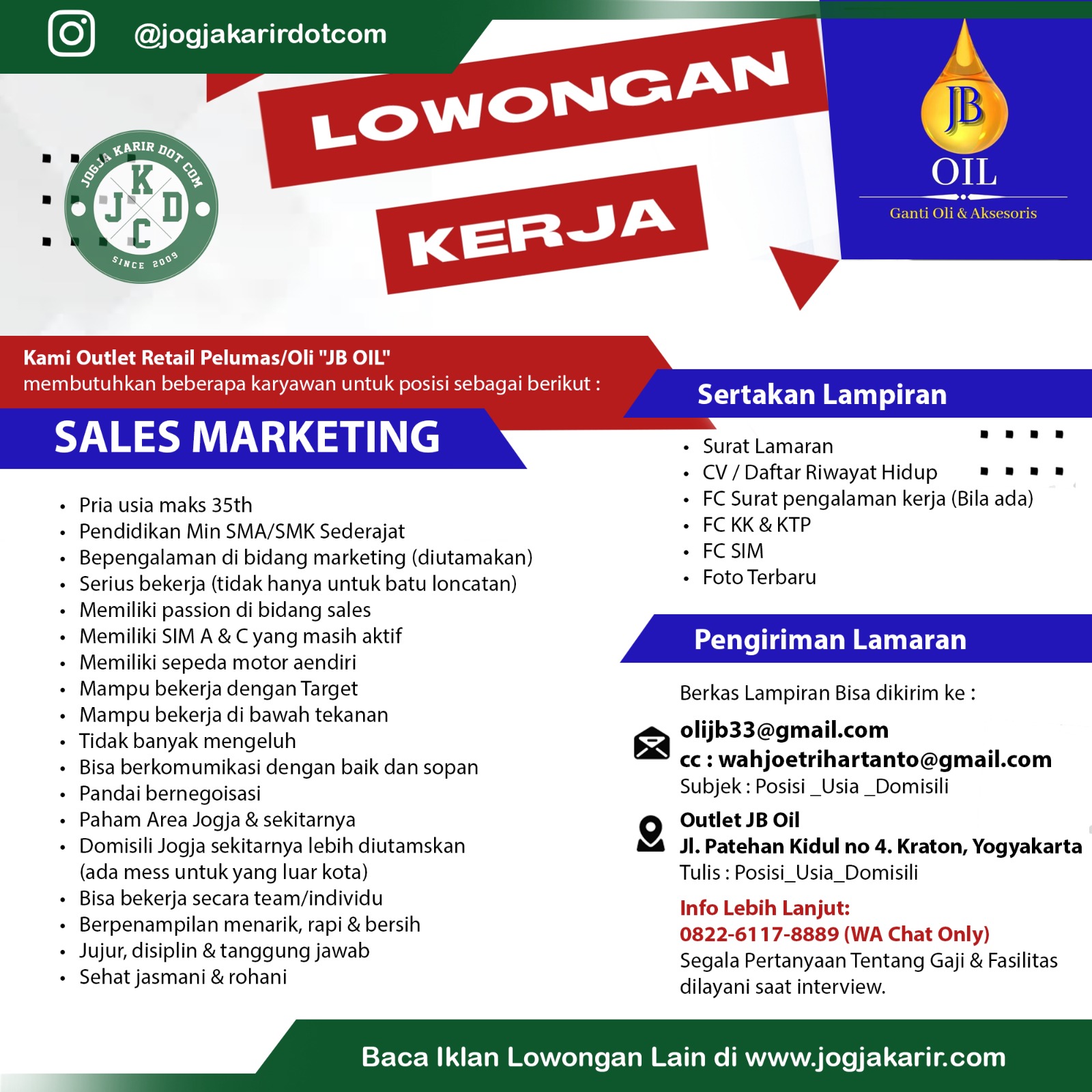 Lowongan Kerja Jogja Terbaru JB Oil