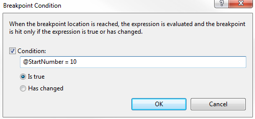 setting a conditional breakpoint ssms