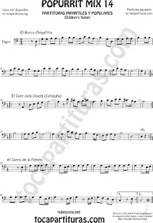  Partitura de Fagot Popurrí Mix 14 Chiquitito, El Cant dels Ocells, Al corro de la patata Sheet Music for Bassoon Music Scores