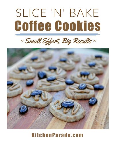 Slice 'n' Bake Coffee Cookies with Chocolate-Covered Espresso Beans ♥ KitchenParade.com. Small effort, dramatic appearance.