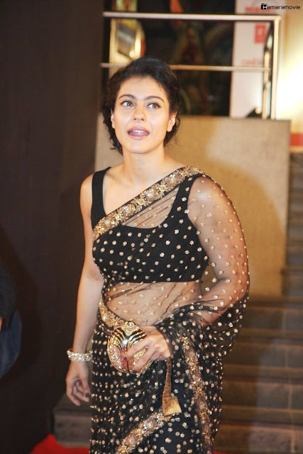 Actress Kajol in Black Transparent Saree Photos