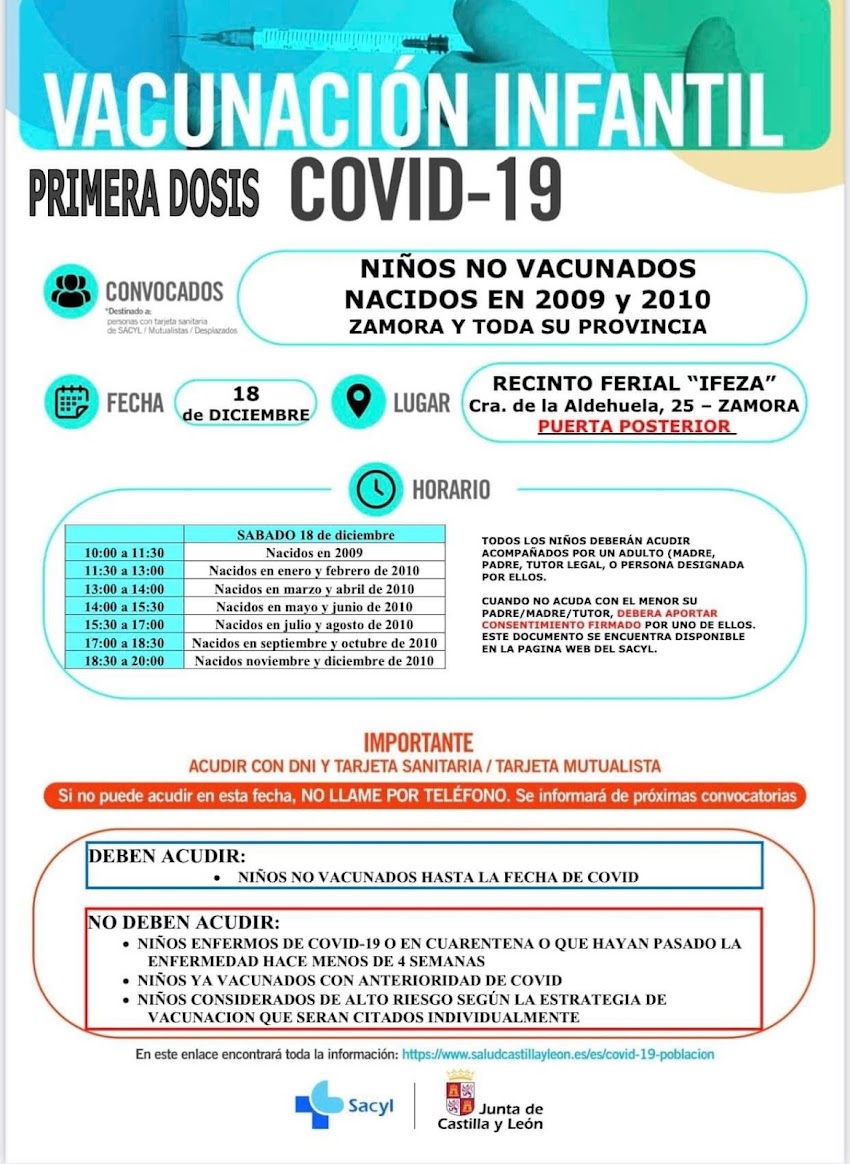 Llamamiento Vacunación Infantil COVID-19