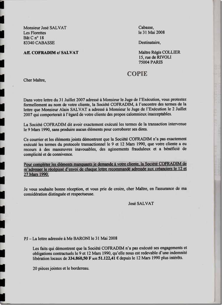 50) Lettre_du_31_05_2008 _de_José_SALVAT_à_Me_Collier