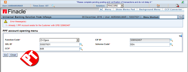 Solution for the error "Already 1 PPF account exists for the customer with CIFID" in DOP Finacle