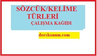 BİR METİNDE SÖZCÜK / KELİME TÜRLERİ  BULMA ÇALIŞMA KAĞIDI,