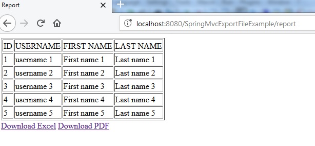 Generate Excel file And PDF file in Spring 4 MVC Tutorial Report Page