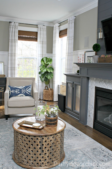 Gray fireplace in family room