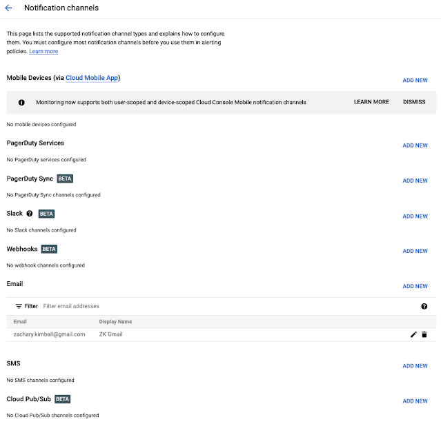 GCP notification channels