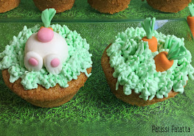 recette de carrot cake, muffins carrot cake, muffins de Pâques, dessert de Pâques, gâteaux Pâques, cake design, pâte à sucre, modelage lapins, modelage carottes, cream-cheese, décoration Pâques,